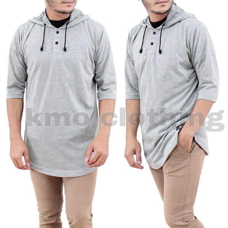 KMO Kaos Kurta Hoodie Pria Muslim Lengan 3/4 / Kaos Kurta Pakistan