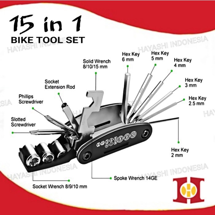 Bike Tookit Kunci Sepeda Set Tool Kit 15 in 1 Multifungsi Best Quality Alat Perlengkapan Sepeda