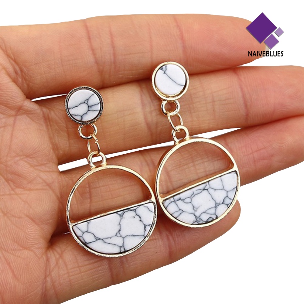 Anting Stud Bentuk Bulat Motif Marmer Untuk Wanita