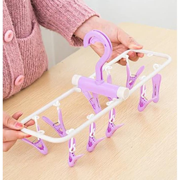 Jemuran Baju Hanger Traveling Lipat Dengan Penjepit Kaos Kaki Pakaian Gantungan Hanger