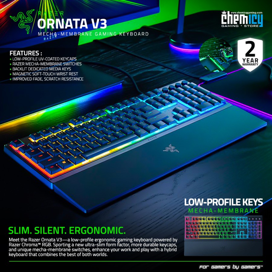 Razer Ornata V3 Low Profile Mecha-Membrane RGB Gaming Keyboard