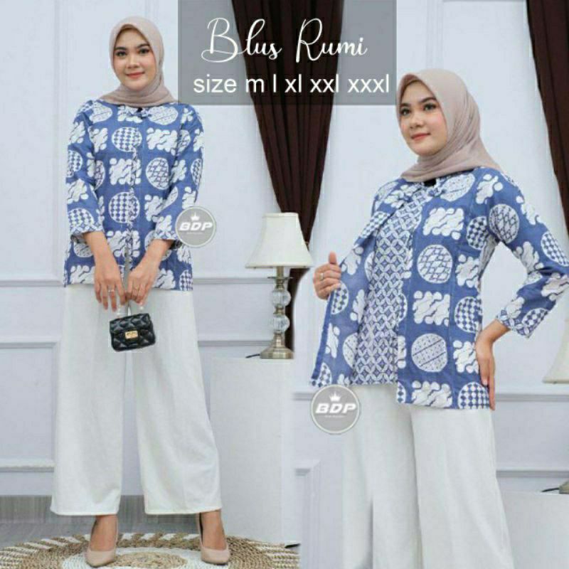 tey-17 Batik wanita ASJ SA HRB026 Kenongo Kemeja Tosca-G