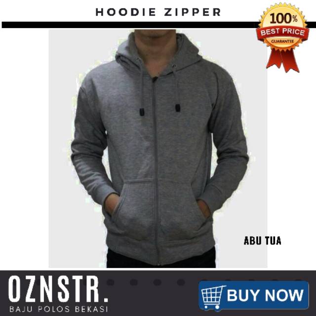 Jaket sweater hoodie zipper abu tua murah