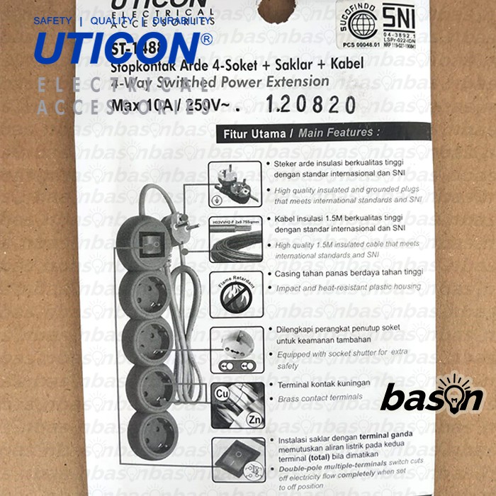 UTICON ST1488 - Stop Kontak 4 Lubang 1.5Meter Arde