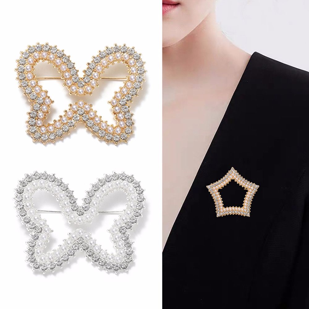 Needway  Elegant Pearl Pin Simple Female Jewelry Rhinestone Brooches Women Butterfly Clothing Accessories Personality Geometric Alloy Korean Style Brooches