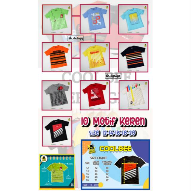Kaos anak tanggung kaos anak SMP-SMA Kaos Coolbee teen Usia 12T-20T