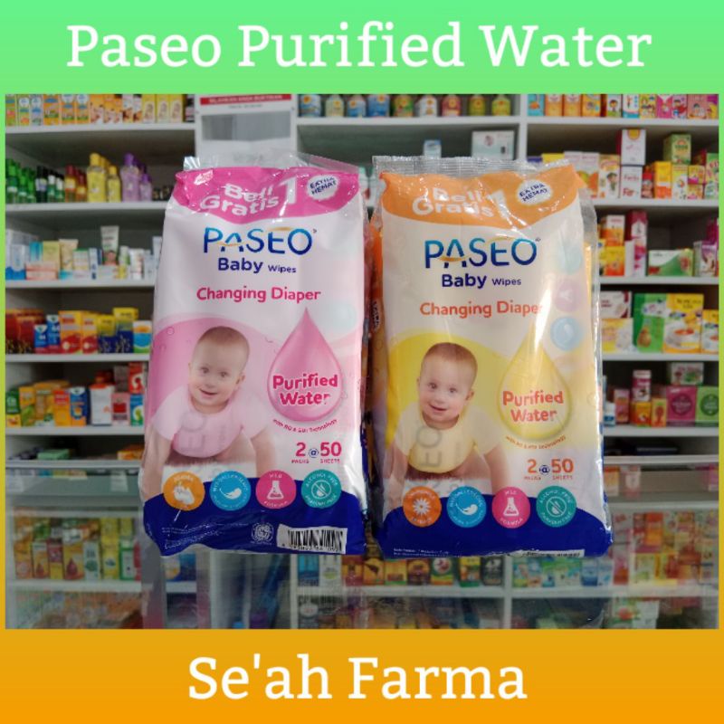 Paseo Baby Wipes Purified Water Isi 50 sheets | Paseo Banded