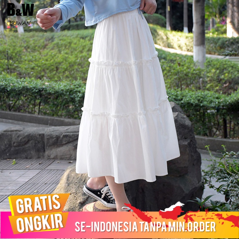 Pakaian Wanita Rok Wanita Rok Putih  Kayu Telinga 2021     Panjang  Korea Pinggang Tinggi Segar A-Li