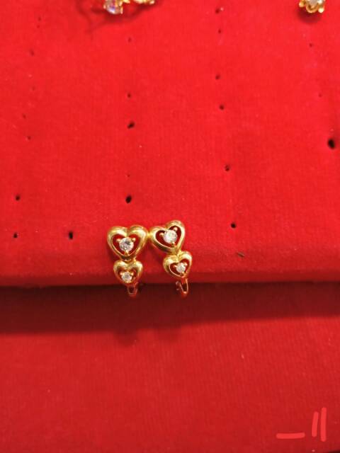 Anting jepit anak dan dewasa emas asli kadar 700 70% 22 1 satu g gr gram gold ubs permata batu