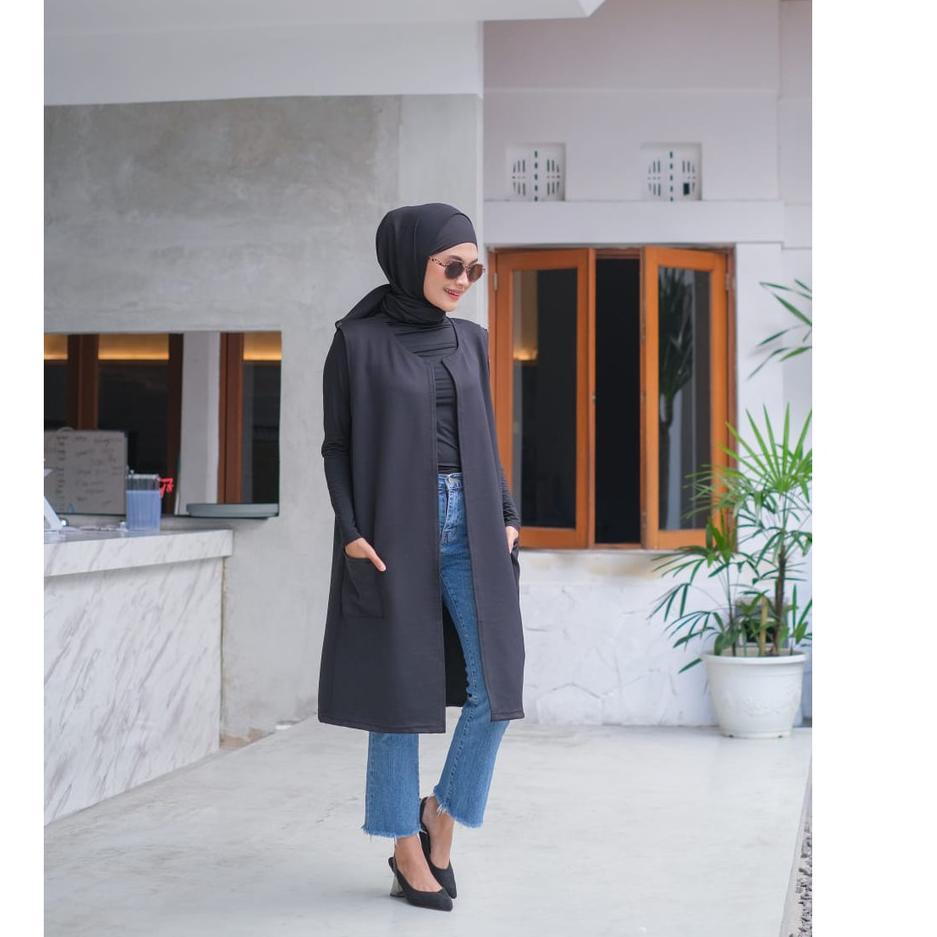 Best Terlaris // VFSQN Odiva Cardi tanpa lengan cardigan vest scuba sleeveless / long Vest Korean Ou