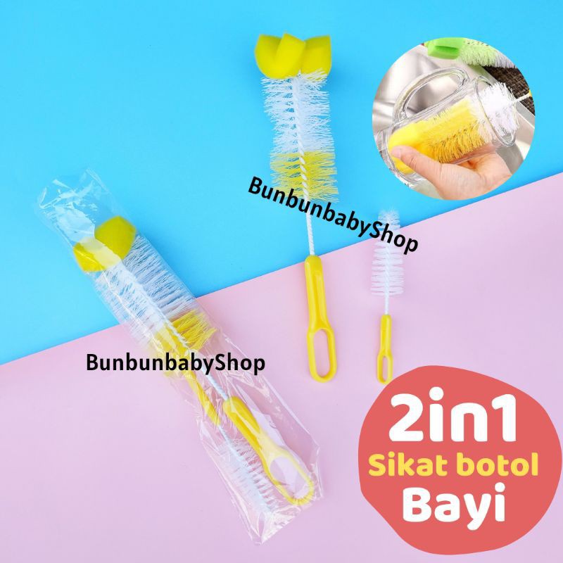 Sikat Botol Susu Bayi 2in1 Spon Dot Lembut Murah Perlengkapan ASI Peralatan Makan Baby New Born Zubi