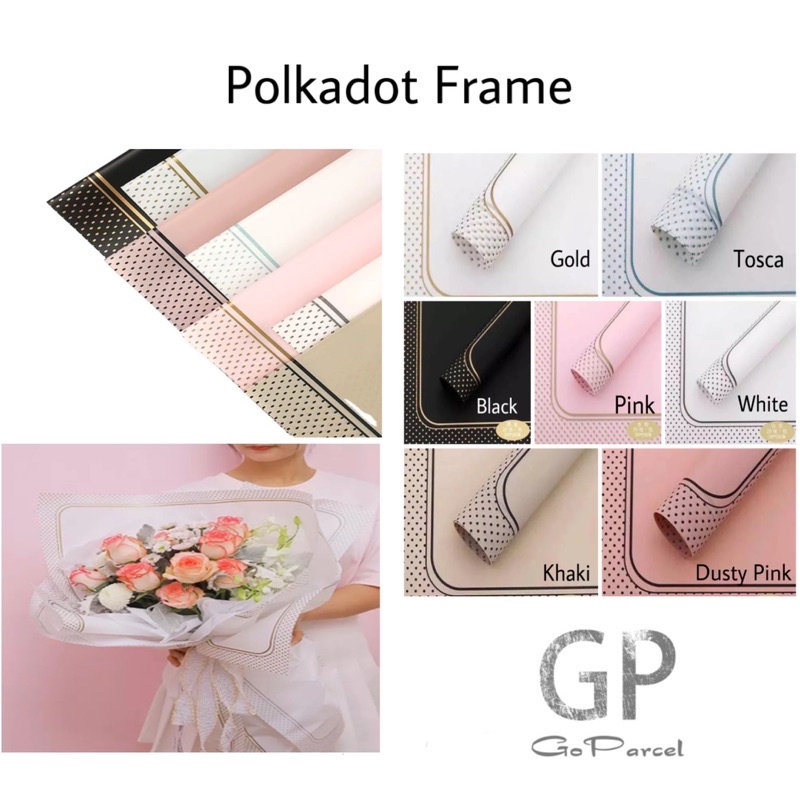 ( 5 Lembar ) POLKADOT FRAME - FLOWER WRAPPING KOREAN CELLOPHANE PLASTIC WATERPROOF/ KERTAS BUNGA RANGKAIAN BUKET BOUQUET