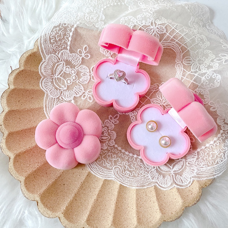 YEEZII Set Kalung + Anting Tusuk + Cincin Motif Bunga Tulip + Hati + Beruang Aksen Kristal + Mutiara Untuk Perhiasan Wanita