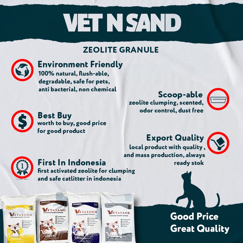 VETSAND NON WANGI 20KG pasir kucing 20kg catlitter gumpal granule termurah zeolit