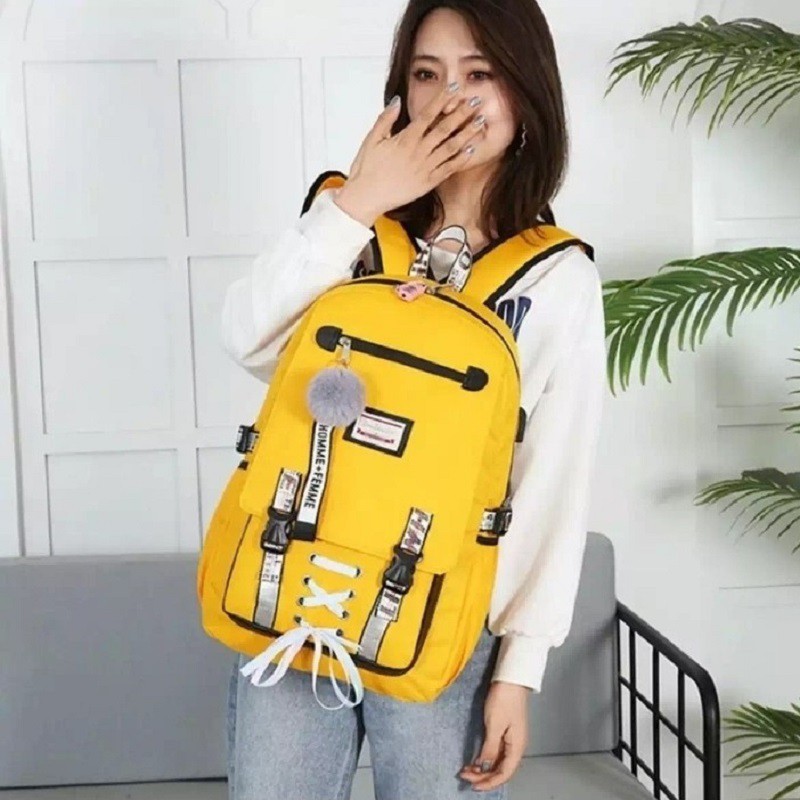 Tas Ransel Perempuan Dewasa  / Anak Sekolah Tas Pita Tengah Backpack Multifungsi