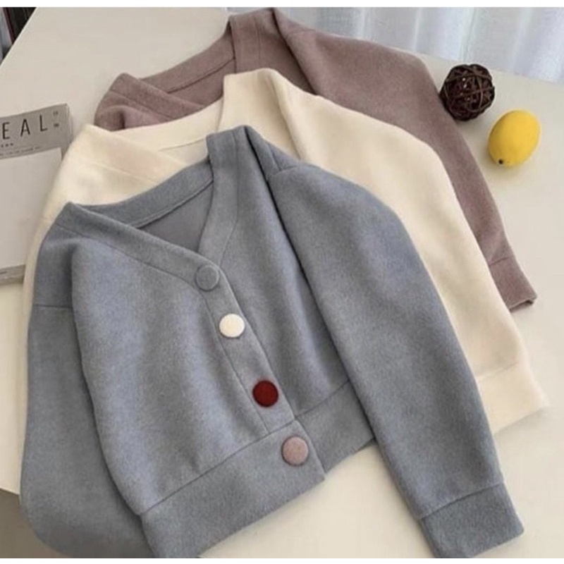 SWEATER KANCING CROP BAHAN FLEECE - ATASAN WANITA TERBARU