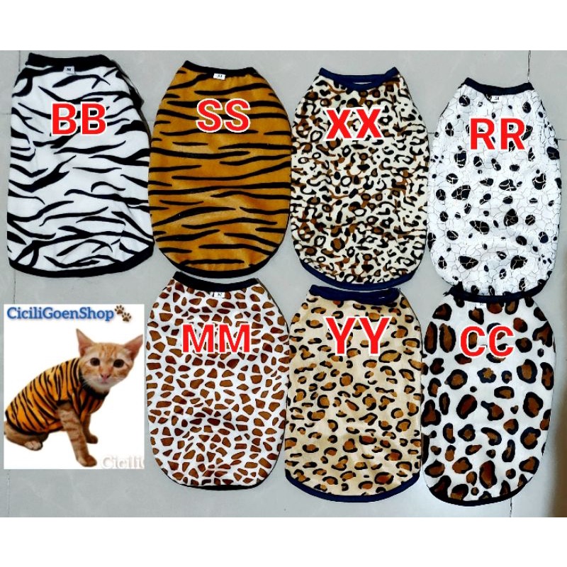 Baju khusus kucing motif lucu adem simple bahan halus loreng totol jerapah