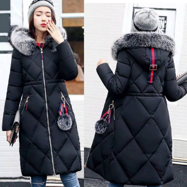 READY INDONESIA POMPOM PADDING WINTER LONG DOWN COAT WOMAN JAKET WANITA MANTEL MUSIM DINGIN