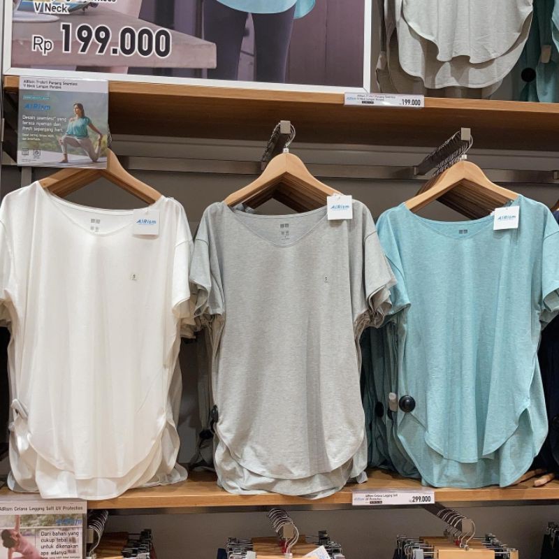 UNIQLO airism tshirt panjang seamless v neck lengan pendek