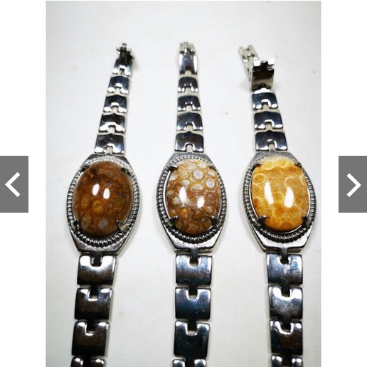 Gelang titanium batu akik motif teratai/sarang tawon