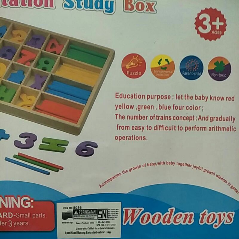 Wooden Toys Computation Study Box / Mainan Kayu Belajar Berhitung Dan Warna