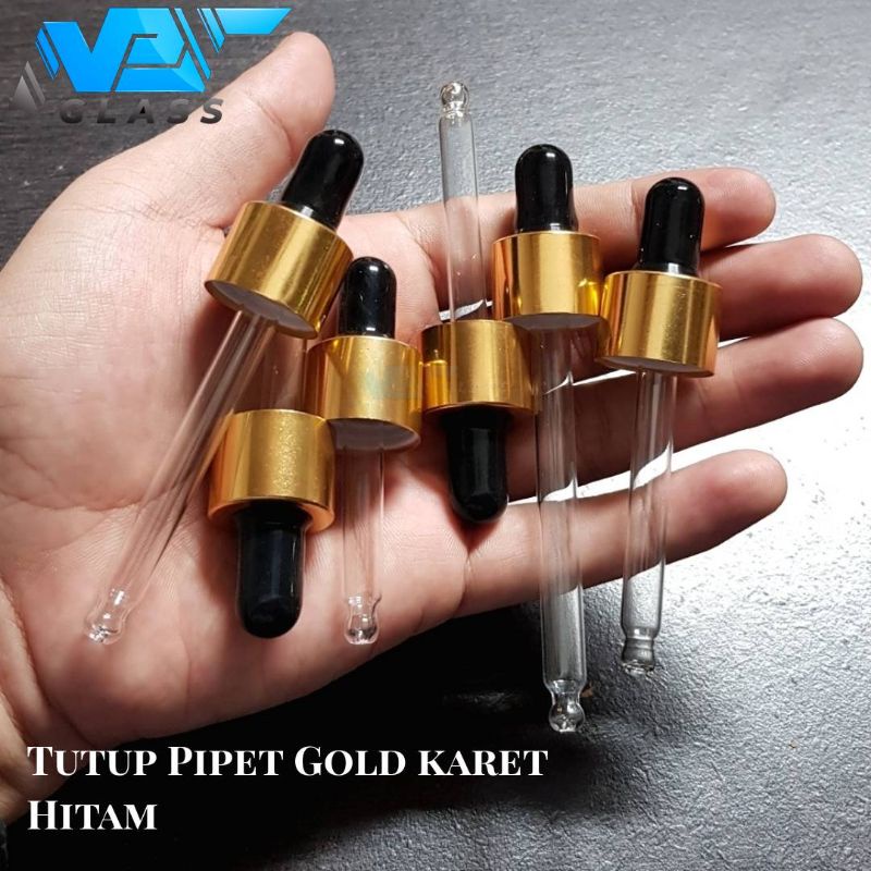 tutup botol kaca pipet gold hitam / tutup botol serum / tutup dropper pipet neck 18