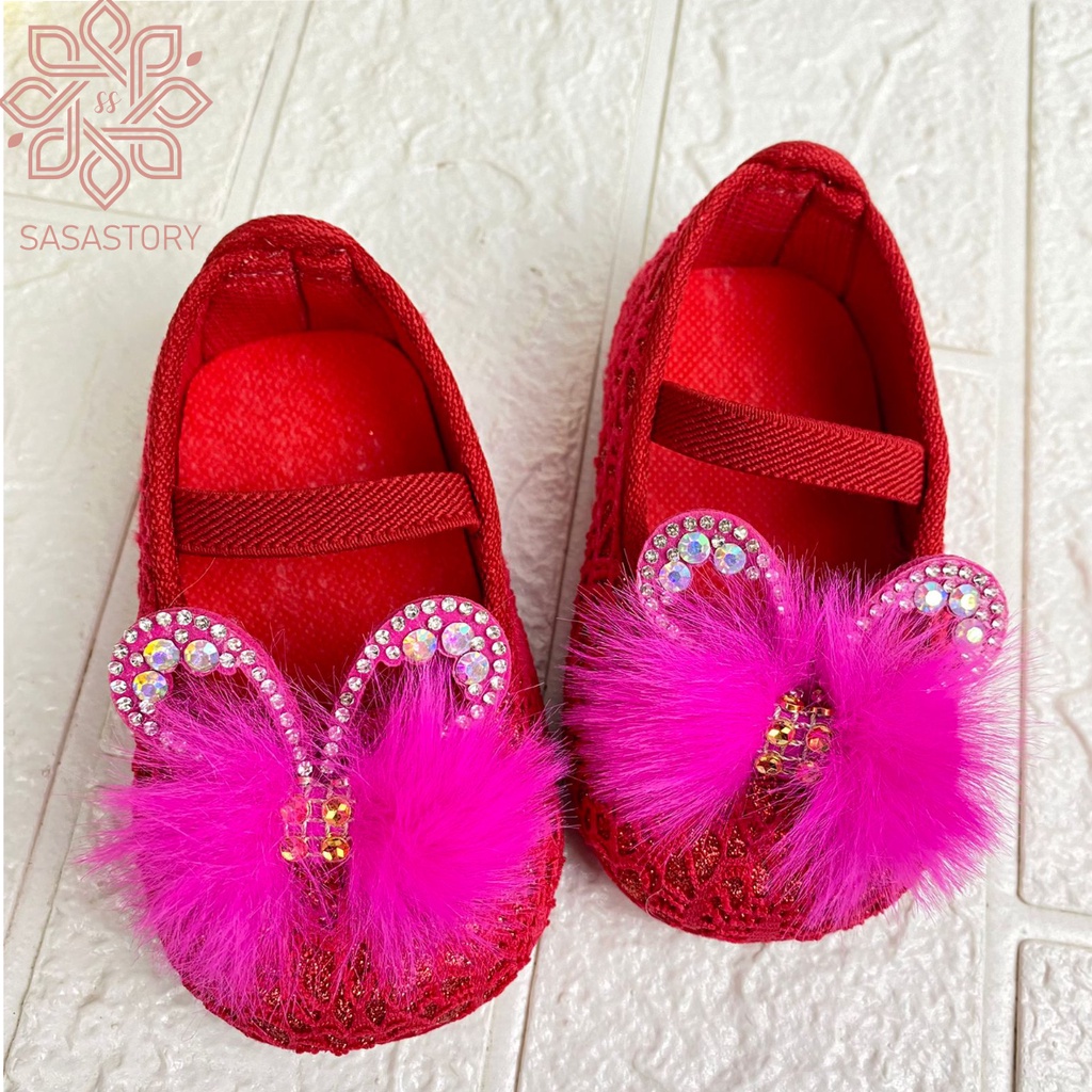 SEPATU PREWALKER BABY BAYI BULU BROKAT PESTA ANAK 0-12 BULAN FP16