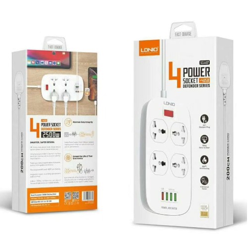 Stop Kontak 4 Socket with 4 Port USB Support Quick Charge LDNIO SC4407