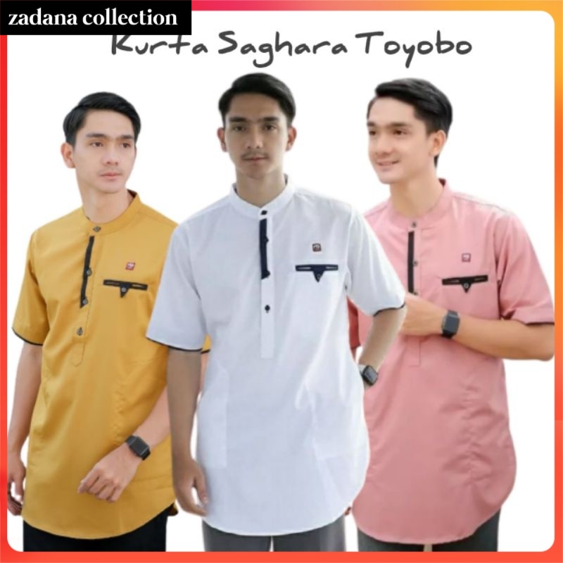 BAJU KOKO KURTA SAGHARA - KURTA DEWASA LENGAN PENDEK - MATERIAL TOYOBO - SIZE M L XL XXL