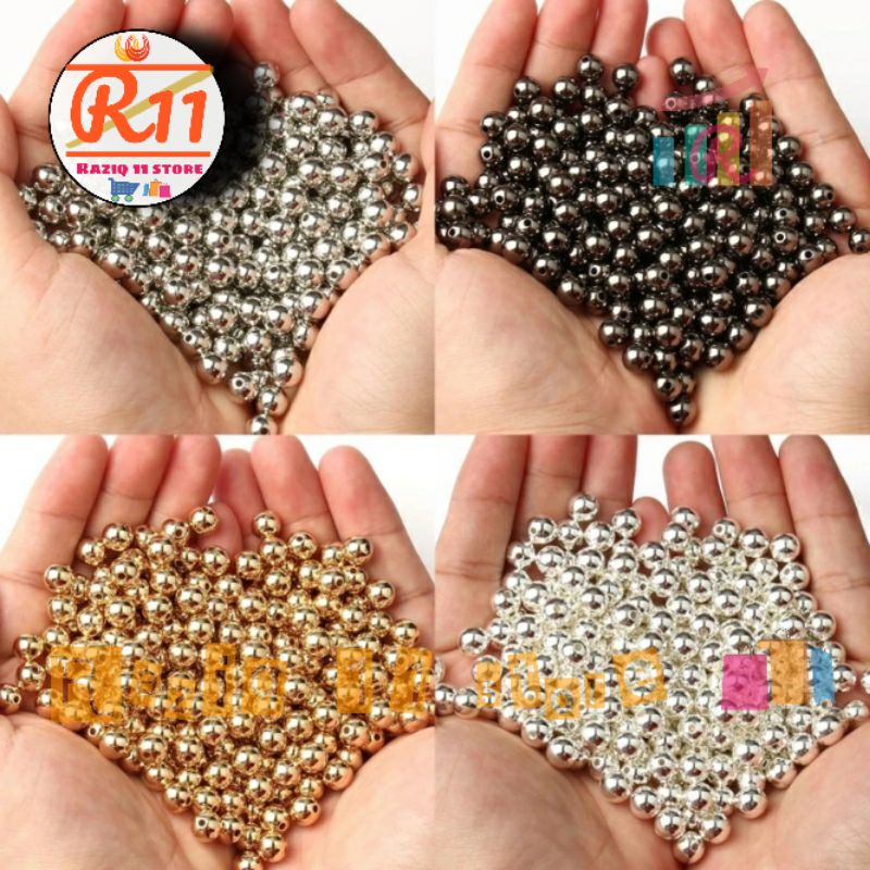 (15gram) Manik Manik Bulat Bahan Metal Ukuran 4mm Untuk Membuat Perhiasaan