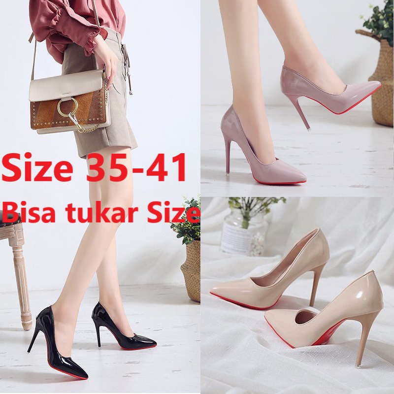 Sepatu DNY Sepatu Heels Merah Hitam Cream Spatu Hak Tinggi Wanita Hils Pesta Kondangan ala Korea Import Trendy 0040