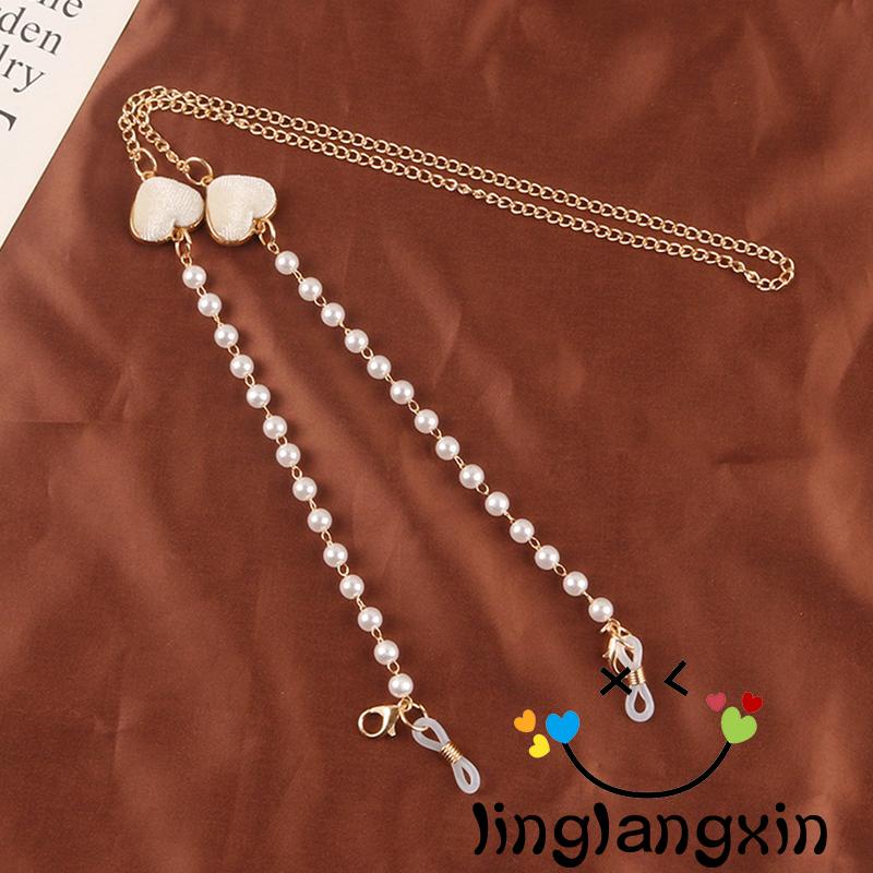 LLX-Women Casual Glasses Chain, Pearl Heart Patchwork Anti-Lost Hanging Neck Mask Rope Glasses Chain Dual-Use