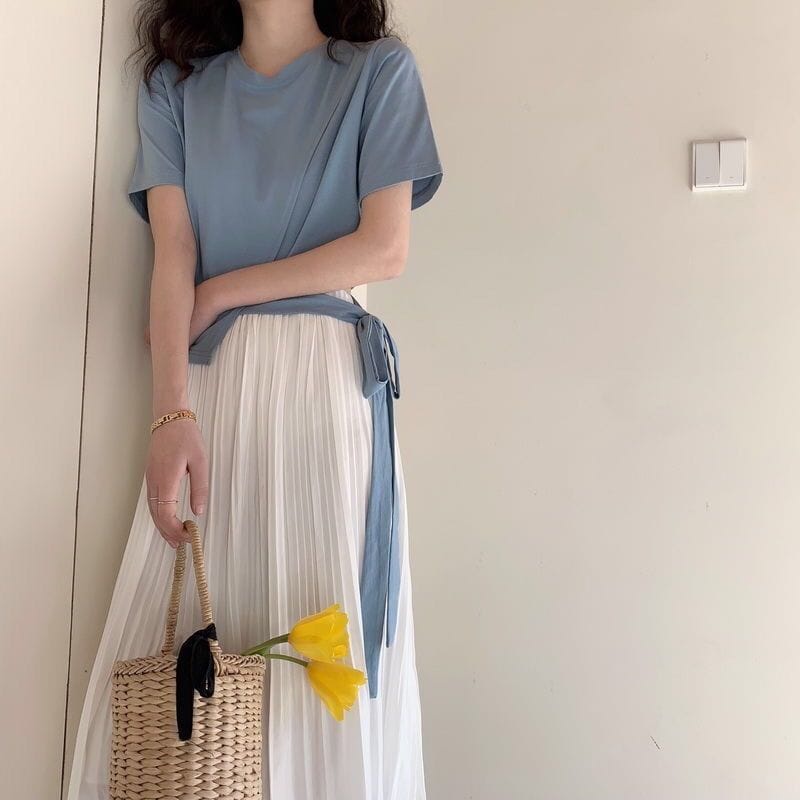 Atasan Crop Top Atasan wanita Korea tali samping