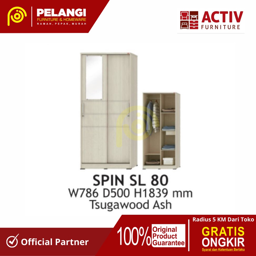 Lemari Activ Spin SL 80 | Lemari Pakaian Pintu Sliding | Lemari Pintu Sliding | Lemari Pakaian