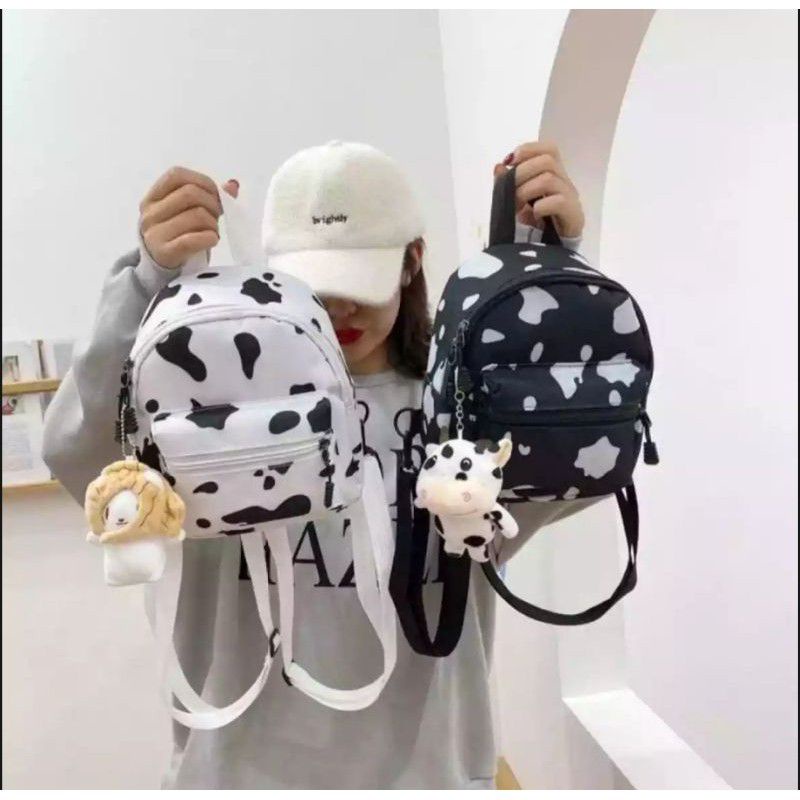 Tas Ransel Mini Motif Sapi Viral - Bisa Ransel & Slempang