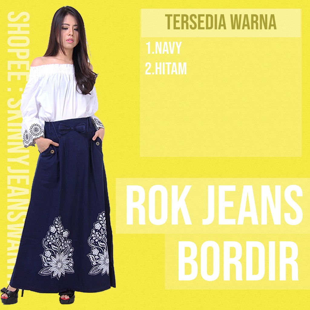 [ALL SIZE] Rok Jeans Bordir Rok Panjang Jeans Ukuran Besar Rok Big Size Rok Motif Rok Pinggang Karet