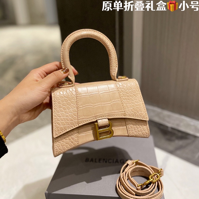 original Balenciaga (With Box)  Mini Hourglass Crocodile Pattern Leather Women's Fashion Style Shoul