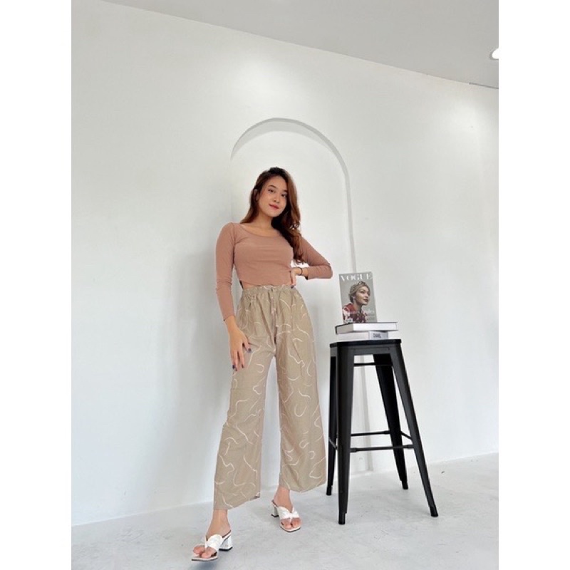 Celana wanita / Celana Kulot Motif Garis Full Karet