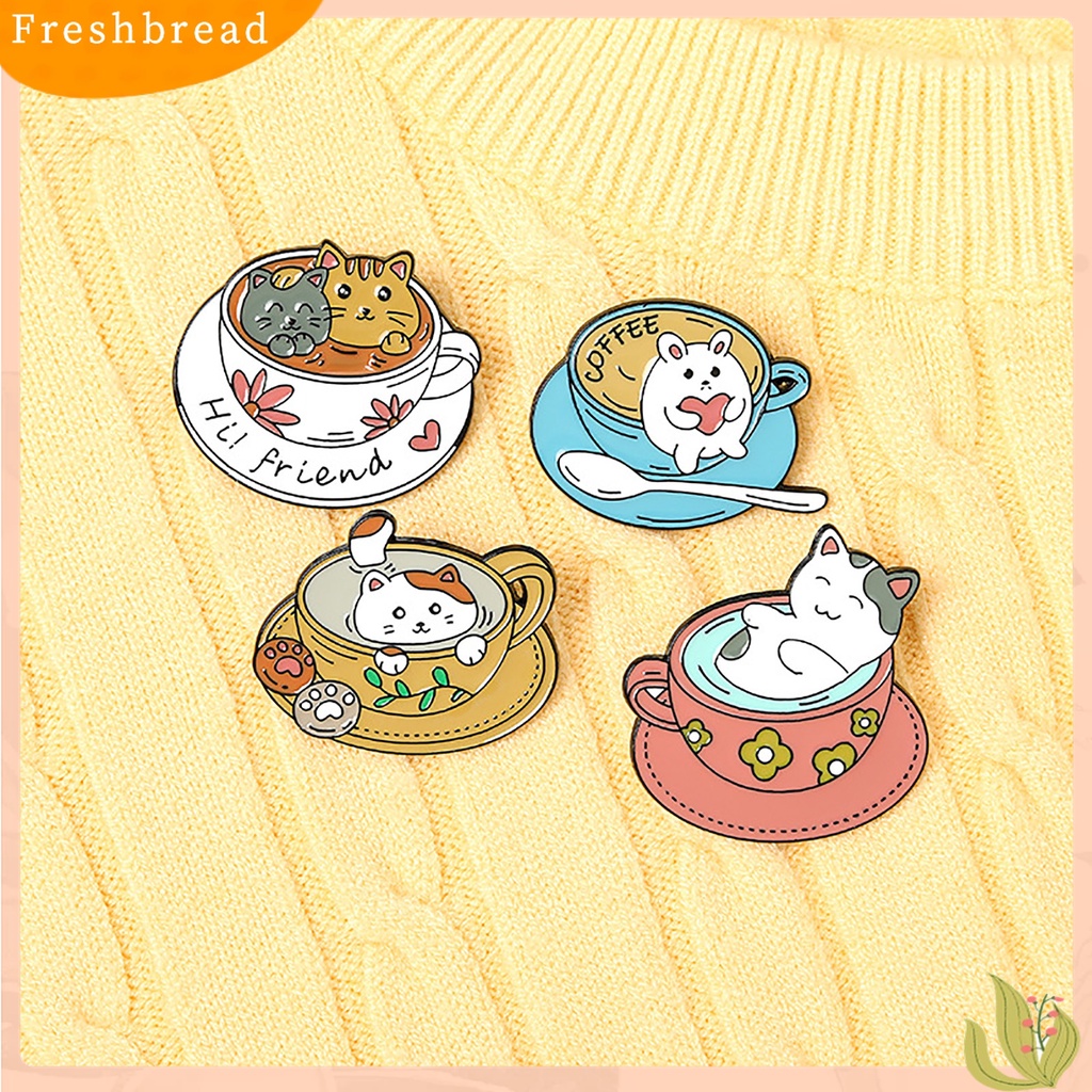 Terlaris Cartoon Cat Coffee Cup Brooch Bag Hats Lapel Enamel Paint Pin Garment Badge Gift