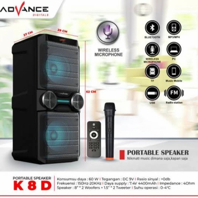 Speaker Portable Meeting Bluetooth 8&quot; K 8D ADVANCE +Mic+Remote