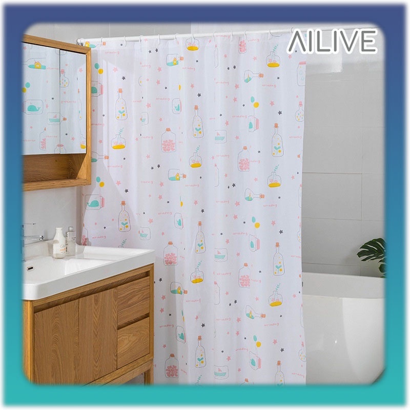 Tirai Kamar Mandi Motif 180x180cm Anti Air PEVA / Shower Curtain Bathroom / Tirai Shower Tebal Premium