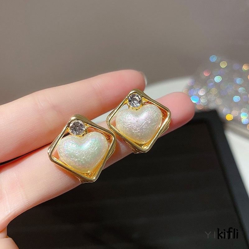 Anting Bentuk Hati,Aksen Mutiara Bahan Alloy,Gaya Korea,Untuk Wanita