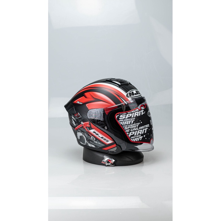 HELM MOTOR NJS KAIROZ RUSH BLACK RED HITAM MERAH DOFF MATT HALFFACE ORI SNI