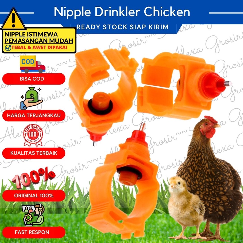 Nipple Tempat Minum Ayam Petelur Broiler Puyuh Tanpa Mangkok/Nipple Oren - ALEXAGROSIR