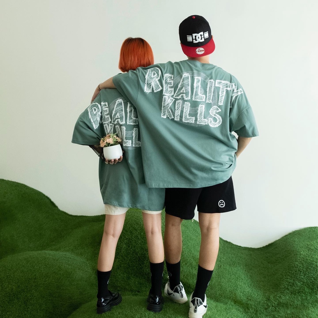 FAITH FADE UTOPIA - Reality Kills Wide Oversized Tee (Dusty Green)