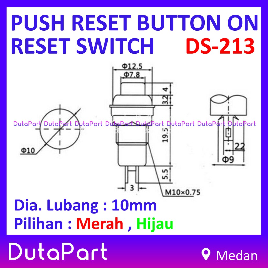 Push Reset Button Tombol ON Reset Switch Saklar DS-213 Kualitas Bagus