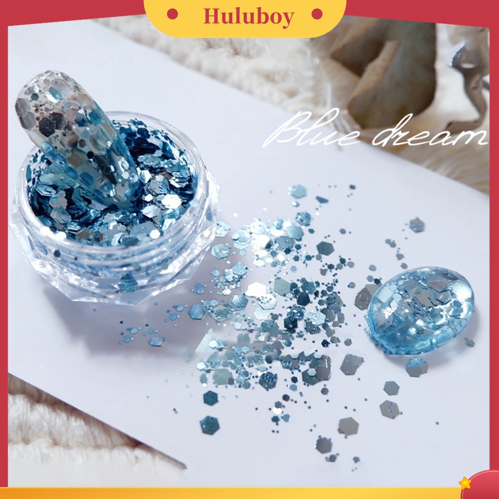 Huluboy Huluboy♡ 2pcs / Set Sequin Glitter Bentuk Hexagon Warna-Warni Untuk Dekorasi Nail Art