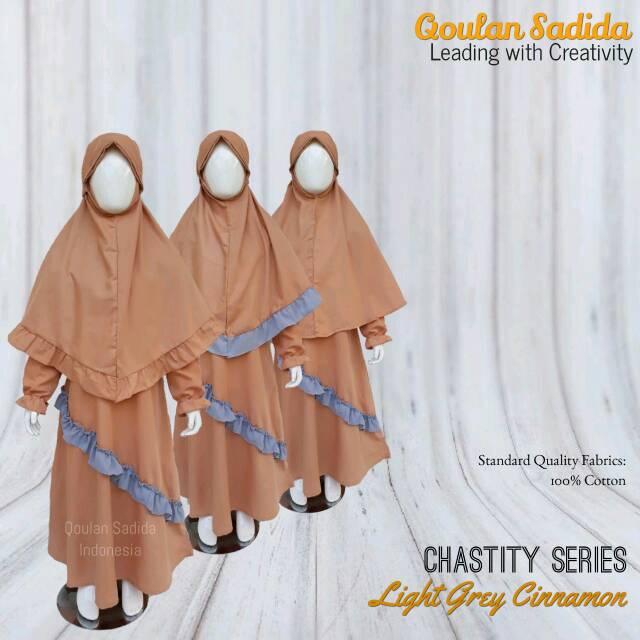 Gamis Anak Wollycrepe Qaulan Sadida Light grey cinnamon (1-12th)