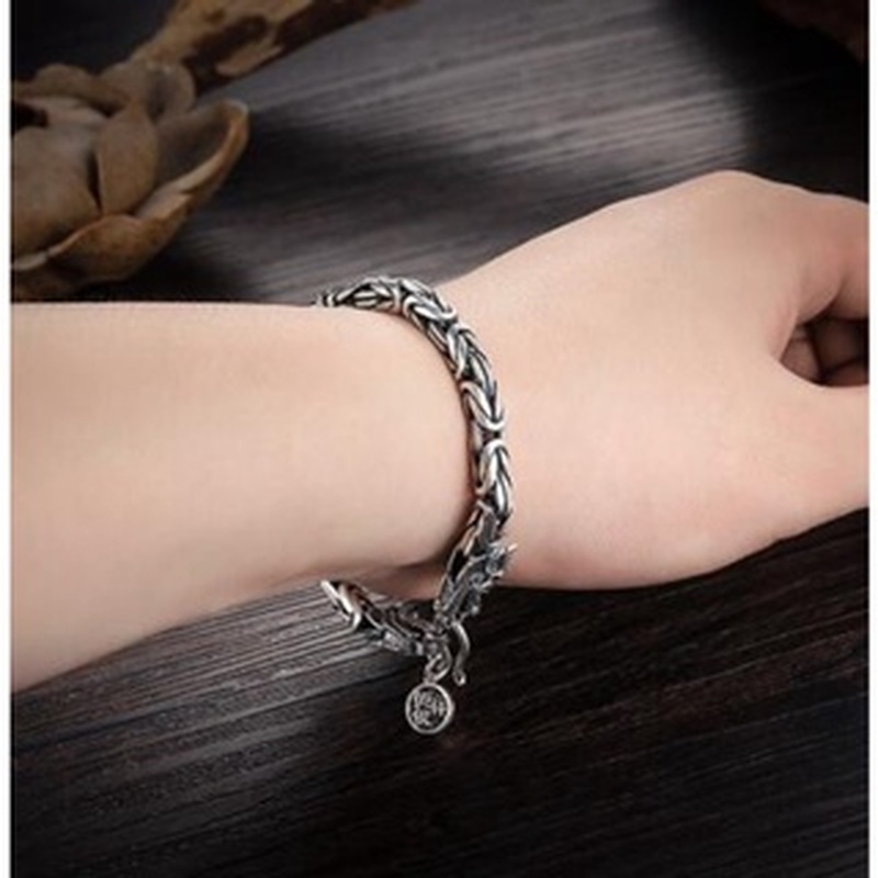 Gelang Desain Kepala Serigala Bahan Stainless Steel 925 silver Gaya Retro Klasik Rock Hip Hop Untuk Pria