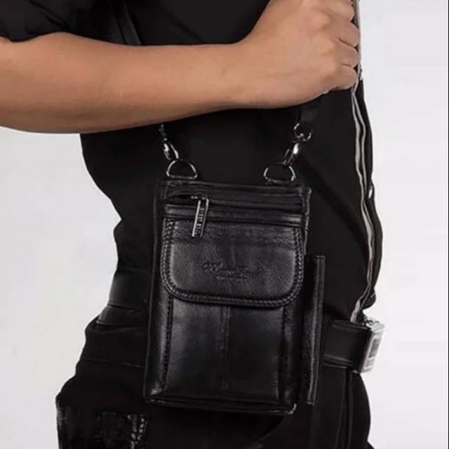 Tas Kulit Slempang Kecil 7049/Import, Tas Buat Diikat Pinggang, Tas Tab/Hp, Accesoris Pria